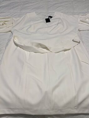 Eloquii Cream Midi Dress with Self-Tie Belt